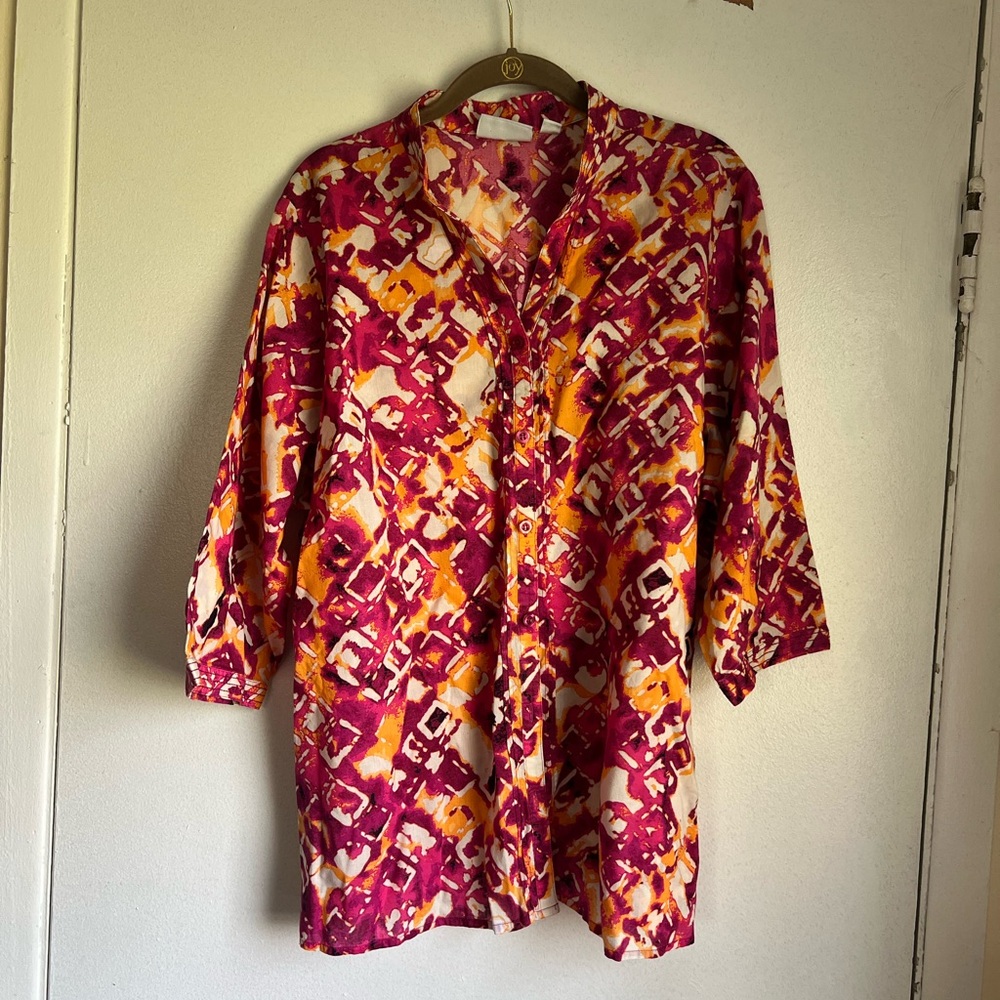 Breckenridge Pink and Orange Patterned Button Down Shirt Size 2X